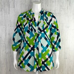 Lilly Pulitzer Sabine Blouse Size 0‎ Multicolor Geometric Print 3/4 Sleeve Top